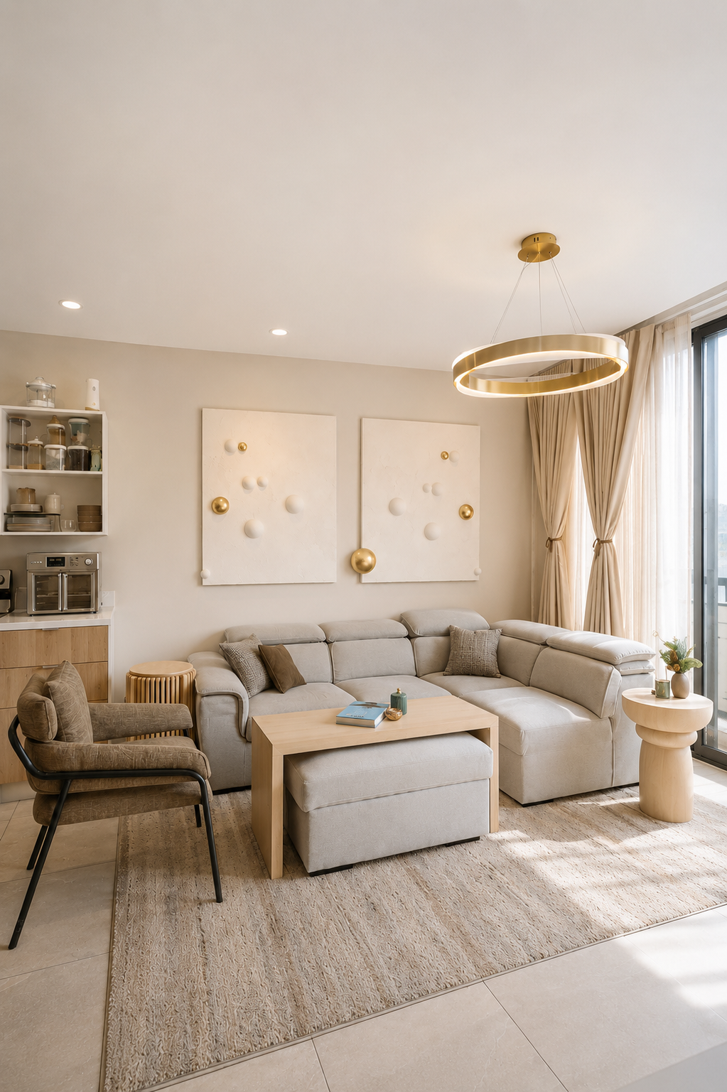 Áurea — sala con estación de café y luz natural